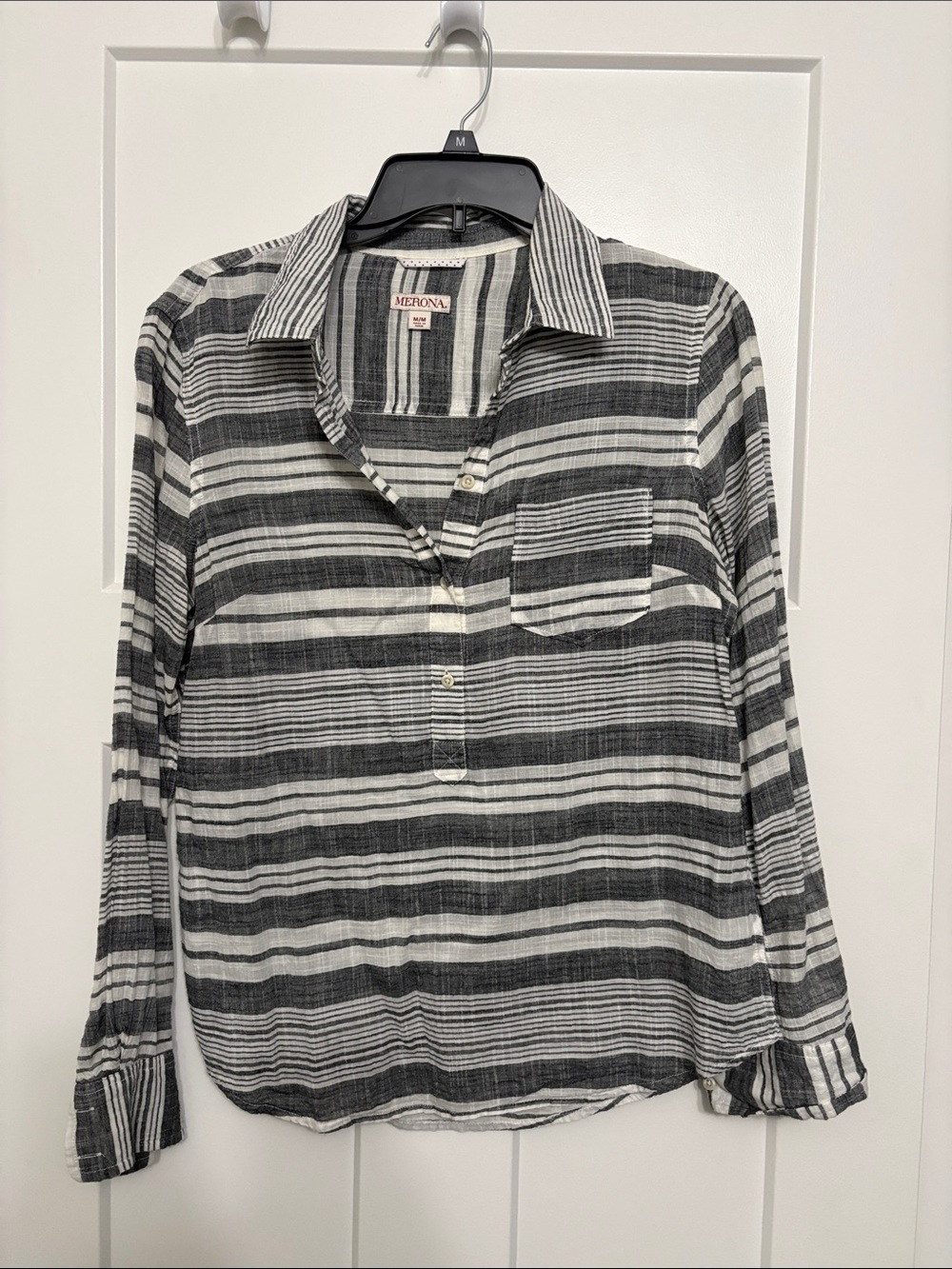 Merona Black & White Striped Button-Down Shirt